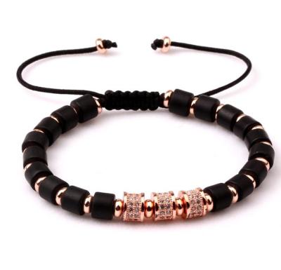 China Natural Stone Matte Onyx Cylinder Shaped Stone Women Men Casual/Sporty Fashion Beads Macrame Bracelet for sale