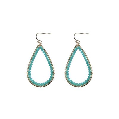 China Green Round ALLOY Glass Beads Teardrop Gold Plated Circle Earrings Women for sale