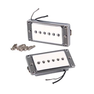 China Mini Humbucker Pickups Set With Alnico 5 Magnet Silver Color Cloth Covered Output Line for sale