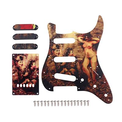 China Lady Pattern 3-Ply Standard SSS elektrische gitaar pickguard set met schroef terug plaat schraapplaat ST elektrische gitaren Te koop