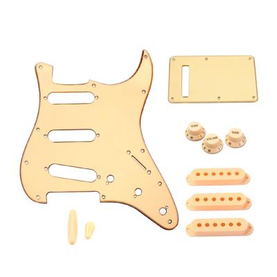 China Gold Mirror Pickguard SSS Electric Guitar Pickguard Set Pickup Cover Back Plate For Modern FD Strat Style Guitars for sale