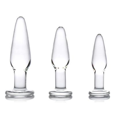 China Anal Training Sets Slanty Glass Butt Plug Set Anal Training Kit With 3 Sizes Of Clear Plug Anal Sex Toys For Male And Women for sale