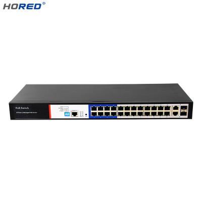 中国 Pretty Running HORED LACP 24-Port Managed Fast Ethernet PoE Switch, 24 Internal PoE Ports 300W Power, 802.3af/at, Extra Ports 2-Combo Gigabit 販売のため