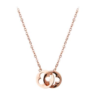 China Trendy Fashion Jewelry Minimalist Necklaces Hollow Out Double Ring 18k Gold Plated Necklace For Women Men for sale