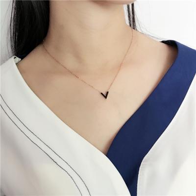 China Jewelry TRENDY Necklace Fashion Black Letter V Rose Gold Plated Charm Necklace For Women Men for sale