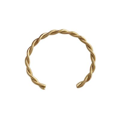 China TRENDY Minimalist Stainless Steel Twist Bracelet Tarnish Free Jewelry 18K Gold Plated Twist Bracelet For Women for sale