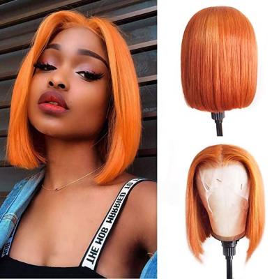 China New Arrival Straight Lead Wig Orange Hair, Lead Blonde Wig With Bangs, Brazilian Lace Frontal Bob Wig Virgin Hair Color for sale