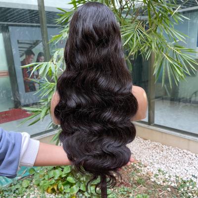 China High Quality Swiss Lace Glueless Cuticle Aligned Middle Part Lace Body Wave U Part Wig Frontal Hair Parting Hair Wig for sale