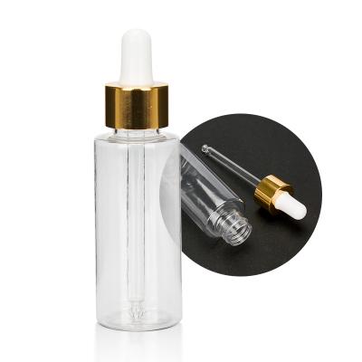 China BEAUTY PACKAGING 60ml Clear Black PET Plastic Liquid Dropper E Bottles With Glass Pipette for sale