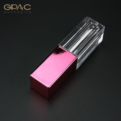 China Empty Custom Pink Gold Cosmetics 6ml Square Clear Lip Gloss Tube Container With Magic Wand for sale