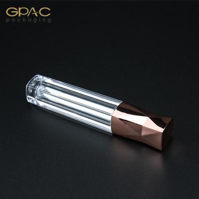 China Cosmetics 3ml Clear Mini Square Rose Gold Lip Gloss Tube Container With Wand for sale