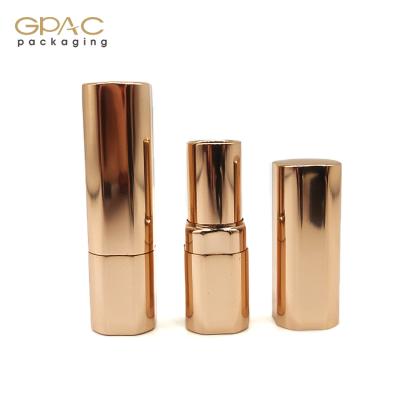 China Empty cosmetics shiny gold lipstick tube packaging, square lipstick container for sale