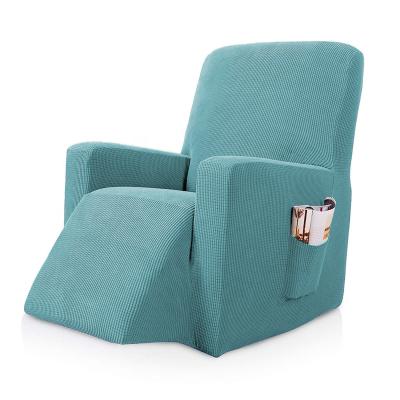 China Solid Color Grid Elastic Jacquard Custom Fitted Recliner Cover Washable Recliner Chair Cover With Pockets for sale