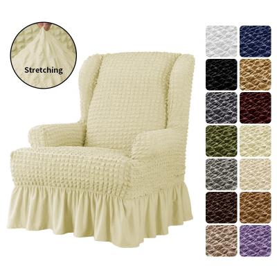 China Cotton Seersucker 3D Soft Elastic Stretch Sloped King Back Chair Cover with Armrest with Gimlet for Wingback Chairs for sale