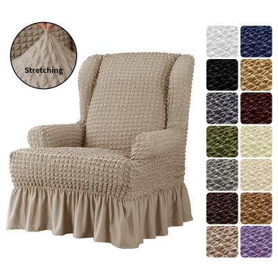 China Good Elastic Chair Covers Wingback Fabric Bubble Cotton Spandex Spandex Polyester Elasticity One Piece With Skirt For Furniture for sale