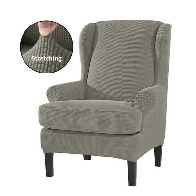 China Elastic Durable Checked Stretch Arm Wingback Chair Cover With Elastic Band Stretch Chair Slipcovers Sofa Cover For Wingback Chair for sale