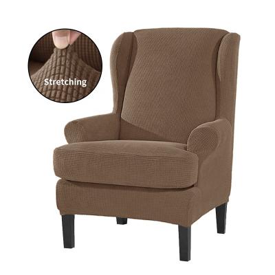 China Perfect Fit Polyester Jacquard Grid Fleece Wingback Chair Cover Elastic Stretch Sofa Chair Covers Slipcover For Armchairs for sale