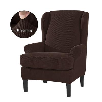 China Polyester Fabric Solid Color Grid Wing Back Chair Cover Highly Elastic Elastic With Cushion Cover Chair Sofa Slipcover for sale