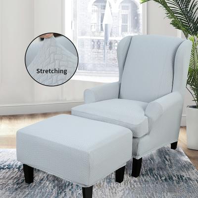 China Solid Color Sloped Elastic Checked King Back Chair Cover Ottoman Slip Covers For Wingback Chair For Ottoman for sale