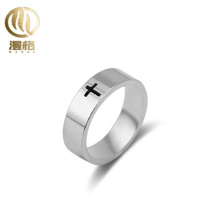 China FASHIONABLE Latest Fashion Color Cross Drop Glue Stainless Steel Men / Women High Polish Surface Steel Ring 6mm*2mm for sale