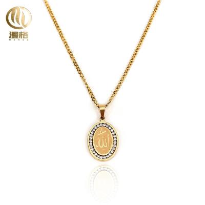 China Factory Outlet Stainless Steel Vacuum Plating 3mm Allah CLASSIC Gold Necklace With 22mm*34mm Zircon Pendant for sale