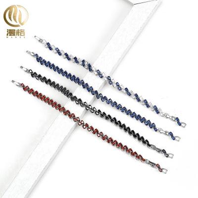 China FASHIONABLE luxurious and elegant wheat shaped copper bracelet with blue+white/black/blue/red zircon for lady's gift for sale