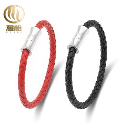 China Factory Direct Sale TRENDY Stainless Steel Polishing Rope Red or Black Leather Strap 5mm with 20mm Color Steel Horn Buckle for sale