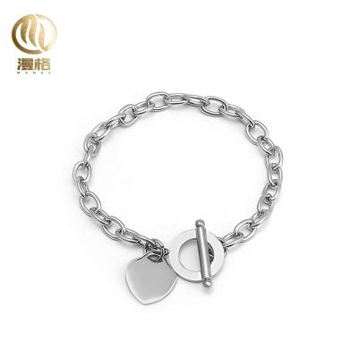 China OT FASHIONABLE High Quality Buckle Steel Color / Goldstainless Steel Bracelet Old / Rose Charms With Peach Heart Pendant for sale