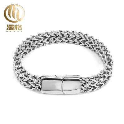 China TRENDY steel color/double front and back stainless steel twisteed chain bracelet 10*5mm/12*6mm row black/golden flat button for sale