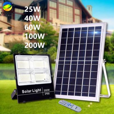 China OUTPUT GATE 25W 40W 60W 100W 200W high lumen ip66 outdoor solar panel led solar flood light for sale