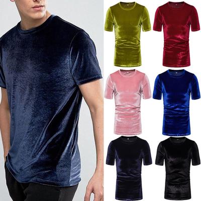 China Masheng Breathable 2021 New Summer Shiny Men's T-shirt Nightclub Loose Style Cloth Workout Wear Velvet Shiny T-shirt Men for sale