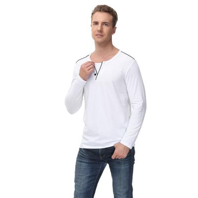 China New Masheng 2021 Design Cotton T-shirt Breathable For Men's Plain Dyed T-shirts Mens Buttons Henley Shirt Casual Slim Fit 3 for sale