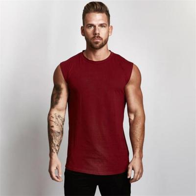 China 2021 Men's Breathable Fashionable Regular Fit Tank Tops Gym Workout Sleeveless T-Shirt Curved Edge Stretch Fabric Cotton Tank Tops Men for sale