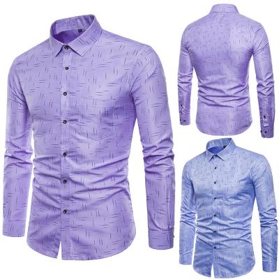 China Masheng 2021 New Men's Shirt Viable Formal Plus Size 5XL Cotton Dress Shirts High End Men Purple Stylish Slim Fit Printed for sale