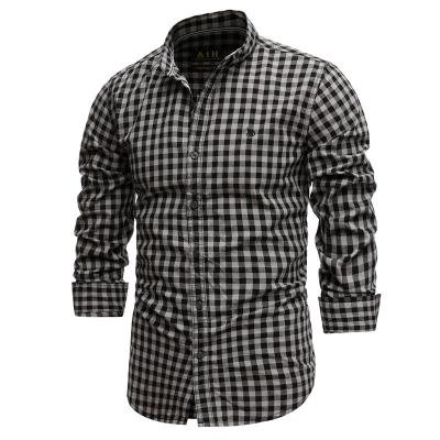 China 2021 Small Plaid Men Business Shirt Style 100% Cotton 2XL Long Sleeve Button Down Shirts Modern Slim Fit Modern Men Shirts for sale