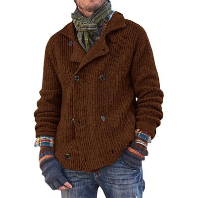 China 2021 Winter Brown Breathable Cardigan Sweater Turtle Neck Cross Sweater New Vintage Acrylic Urban Casual Men for sale