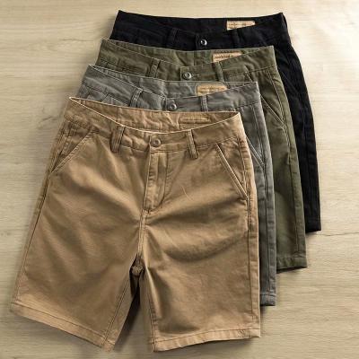 China 2021 Masheng Breathable Vintage Cargo Khaki Casual Shorts Over The Knee Pants High Quality Cotton Mens Summer Abbreviations for sale