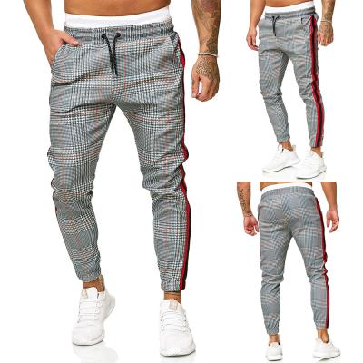 China Men Breathable Pants Sports Amazon 2021 Casual Hot Sale Fashion Color Block Stirpe Seams Drawstring Tapered Plaid Cotton Trousers Teams for sale