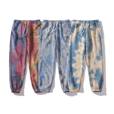 China 2021 Breathable Loose Tie Dye Mens Drawstring Cotton Fashion Fit Jogger Track Pants Unisex INS Style Tapered Mens Pants for sale