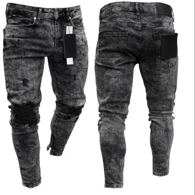 China Breathable Connected Jeans Men Zipper Slaps Amazon 2021 Hot Sale Distressed Pants Slim Fit Plus Size 3XL Fashion Street Hole Jeans For Men for sale