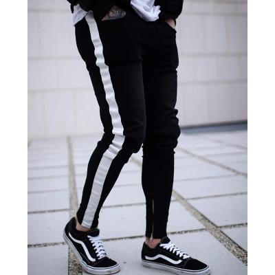 China Men's plus size jeans 2021 new trend breathable black streetwear casual slim zipper pants color zipper block skinny mens custom jeans for sale