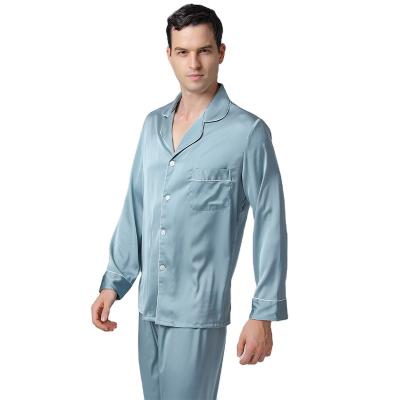 China Men's Breathable Pajamas Sets 2021 Winter New High Quality Imitate Silk Pants Set Satin Men's Single Breasted Tops Sleepwear Pants Set for sale