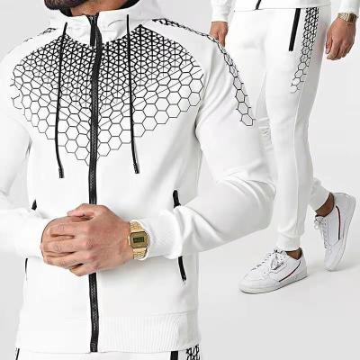 China Mens Breathable Gear Sets Custom Logo / Brand 2021 Fall Tracksuit With Tops Full Zipper Sleeve Geometry Print Hoodie And Jogger Set for sale