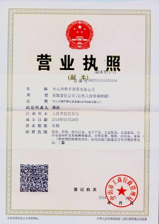 China Goverment business license - Lin & Yang Lighting Co., Ltd.