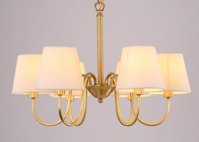 China Coffee Shops Brass Modern Chandelier Lighting 6 White Fabric Shades for sale