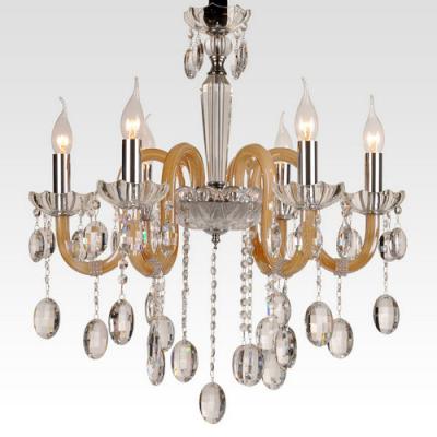 China Funky Contemporary Crystal Chandelier Lamps 6 heads with Fabric or Laces Shades for Bedroom for sale