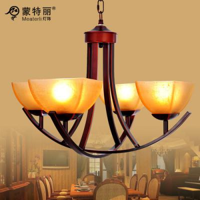 China E27 4 Light Simple Vintage Antique Modern Metal Chandelier with Art Glass for sale