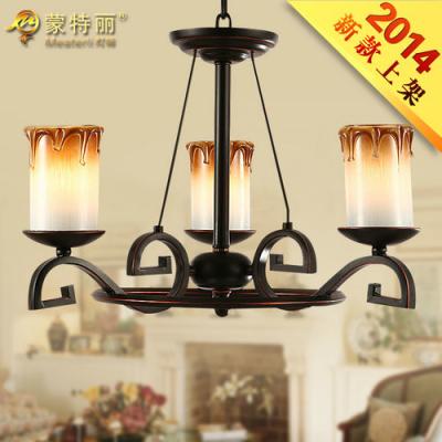 China Rustic Candle Style Pendant Antique Wrought Iron Pendant Light 3 Light for sale