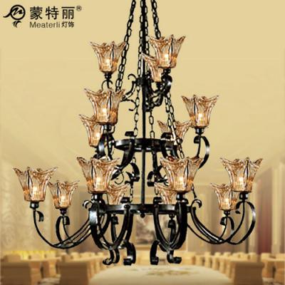 China Hotel / Home Furnishing Wrought Iron Large Hotel Chandeliers with Metal and Glass for sale