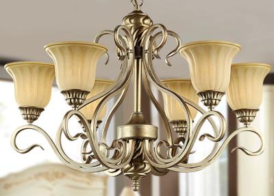 China Silver / Gold Metal and Glass Vintage Wrought Iron Chandelier With Shades , 6 Light 600W E27 for sale